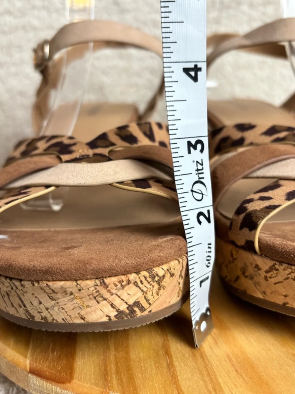 Torrid Sandals Womens 11W Leopard Mixed Media Cork Wedge Buckle Strappy